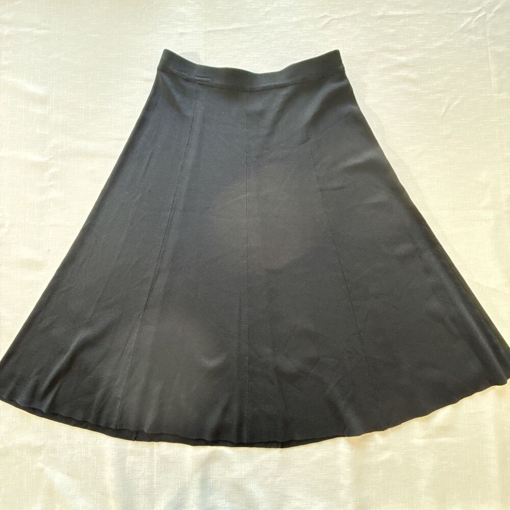 VTG Notations Black Rayon Nylon Midi Length Flared Skirt Elastic Waist Size LG